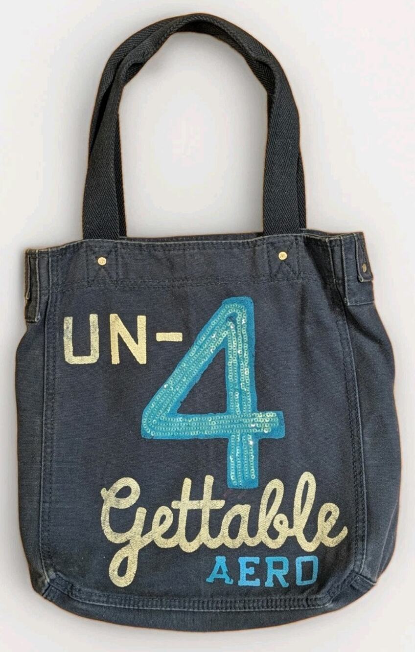 Vintage Aeropostale Tote Bag Y2K UN-4 Gettable Aero Sequins Canvas Shoulder Bag